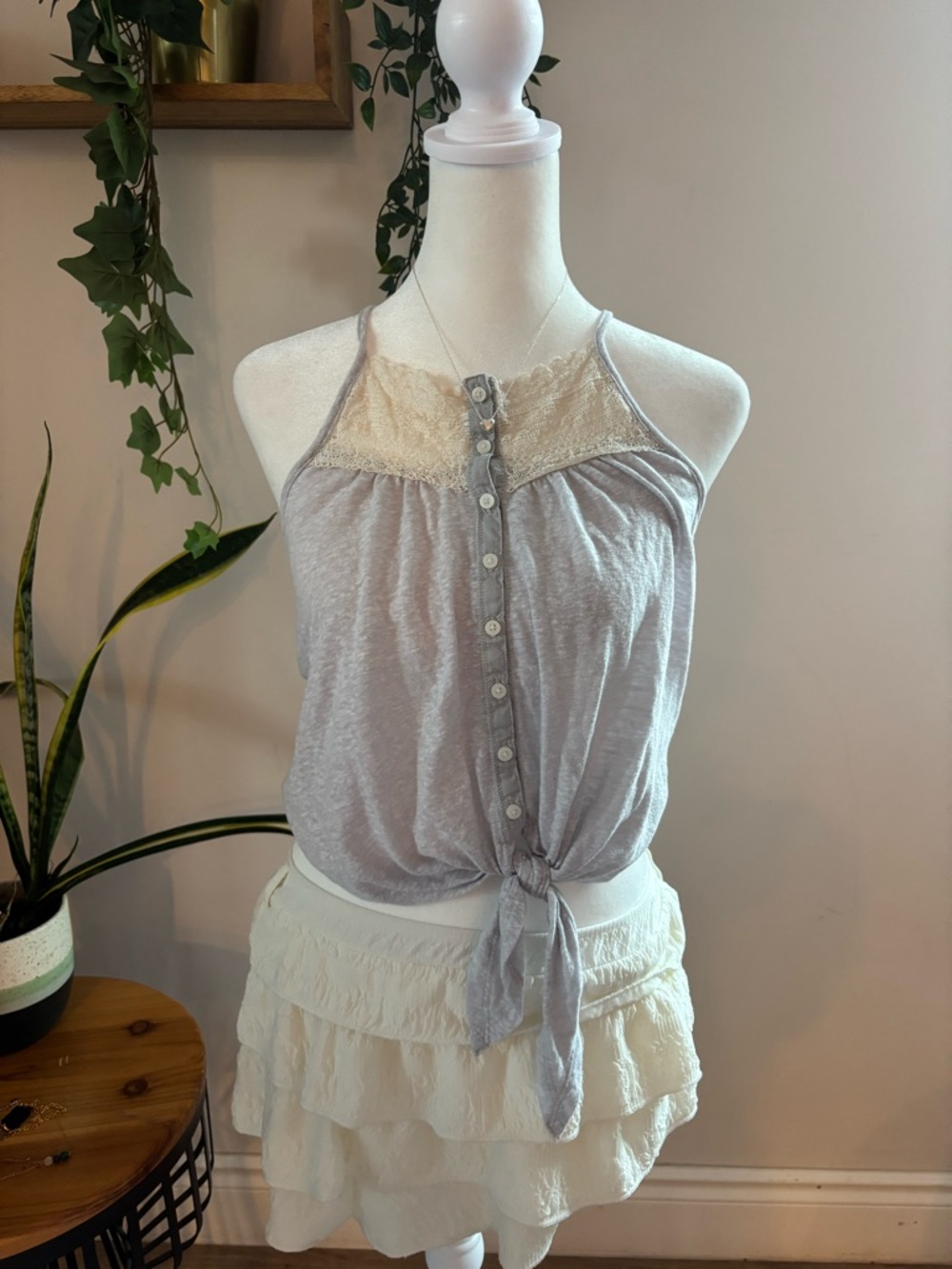 Abercrombie & Fitch Light Gray Camisole with Cream Lace